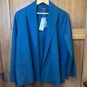 Eileen Fisher Short Kimono 100% Wool Open-Front Jacket - Teal